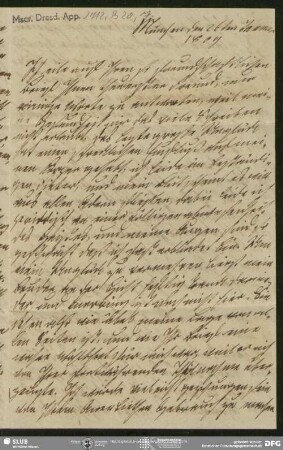 Eigenh. Brief von Sophie Bernhardi an August Wilhelm von Schlegel, München, 26.01.1809