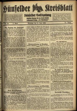Zweite Ausgabe vom Samstag, den 11. Juni 1932.