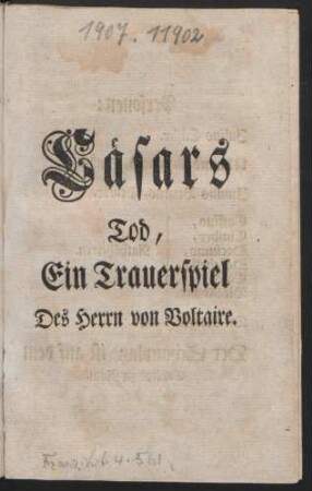 Cäsars Tod, : Ein Trauerspiel Des Herrn von Voltaire