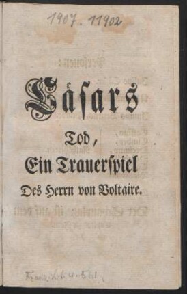 Cäsars Tod, : Ein Trauerspiel Des Herrn von Voltaire