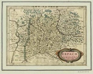 Karte der Grafschaft Erbach im Odenwald, Franken, 1:430 000, Kupferstich, 1648
