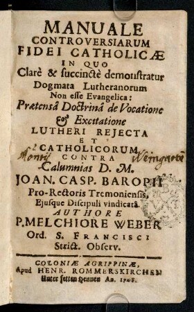 1-395, Manuale Controversiarum Fidei Catholicae