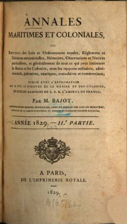 Annales maritimes et coloniales. Partie 2. [14, 2]. 1829