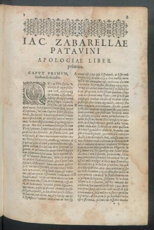 Iac. Zabarellae Patavini Apologiae Liber primus.