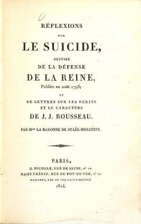 Réflexions sur le suicide