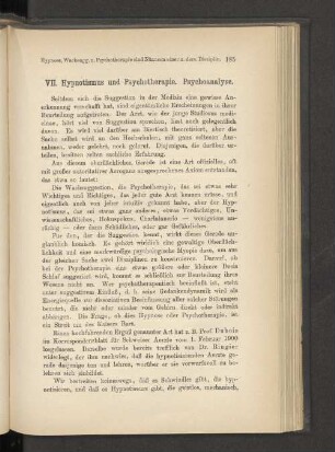 VII. Hypnotismus und Psychotherapie. Psychoanalyse.