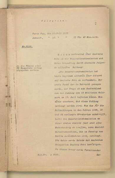 Londoner Ultimatum bis Note vom 12. Juli 1922.- Deutscher Stundungsantrag