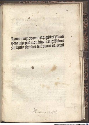 Latinum idioma pro religiosis : mit Widmungsbrief des Autors an Heinrich von Schleinitz