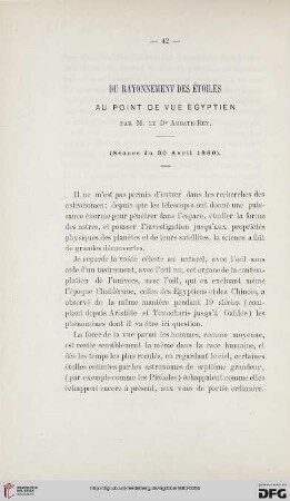 2.Ser. 1.1880: Du rayonnement des étoiles au point de vue égyptien