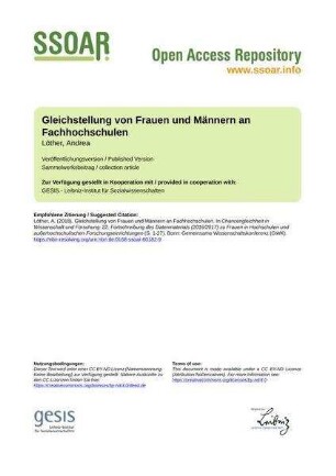 Gleichstellung von Frauen und Männern an Fachhochschulen