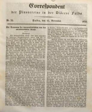 Nr. 22. Fulda, den 15. November 1850.