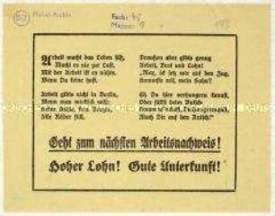 Aufruf zur Arbeitssuche außerhalb von Berlin