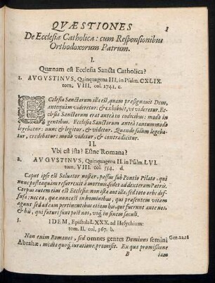Quaestiones De Ecclesia Catholica: cum Responsionibus Orthodoxorum Patrum.