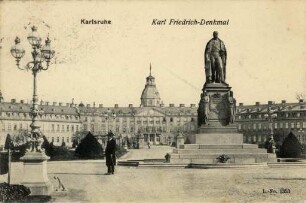 Postkartenalbum August Schweinfurth mit Karlsruher Motiven. "Karlsruhe - Karl Friedrich-Denkmal"