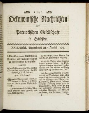 XXIII. Stück. Sonnabends den 5 Junius. 1779.