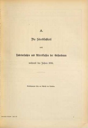 Die Sterblichkeit nach Todesursachen und Altersklassen der Gestorbenen im Preußischen Staate : während d. Jahres ... 1896 (1898) = H. 152 [d. Gesamtw.]