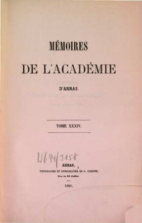 Mémoires de l'Académie d'Arras, 34. 1862