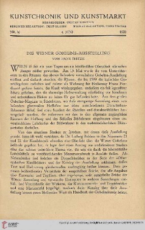 Neue Folge 31 = Jahrgang 55: Die Wiener Gobelins-Ausstellung