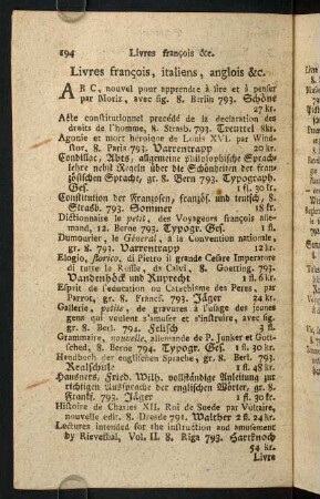 194-195, Livres francois, italiens, anglois & c.