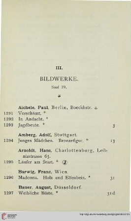 III: Bildwerke (Nr. 1291-1511)