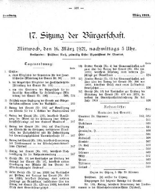 17. Sitzung der Bürgerschaft.