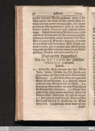 Das vierdte Hauptstück, Von der Historie der Jüdischen Theologie insgemein.