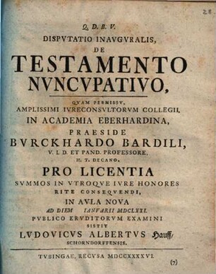 Disp. inaug. de testamento nuncupativo