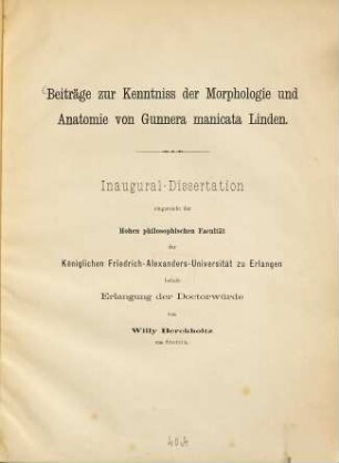 Beiträge zur Kenntnis der Morphologie und Anatomie von Gunnera manicata Linden