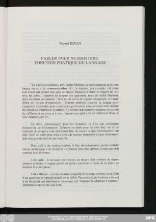 Zeynel Kiran Parler Pour Ne Rien Dire: Fonction Phatique Du Langage