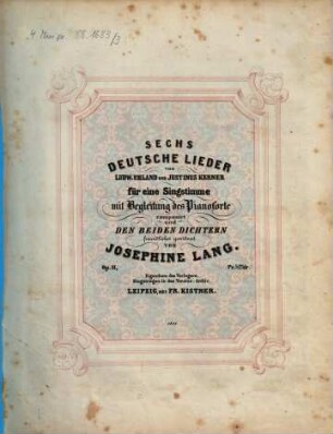 Sechs deutsche Lieder : für 1 Singst. mit Begl. d. Pianoforte ; op. 11