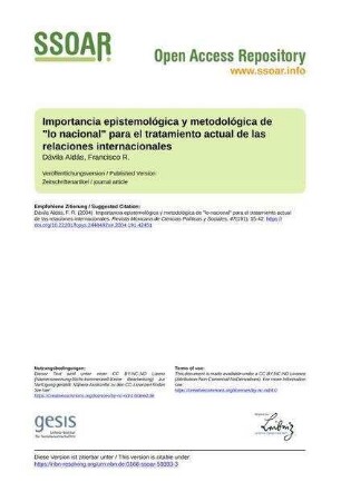 Importancia epistemológica y metodológica de "lo nacional" para el tratamiento actual de las relaciones internacionales