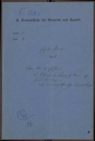 Patent des Waldemar v. Loewis of Menar aus Pantin bei Riga auf einen eigentümlichen Leinsaat-Riffler