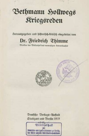 Bethmann Hollwegs Kriegsreden