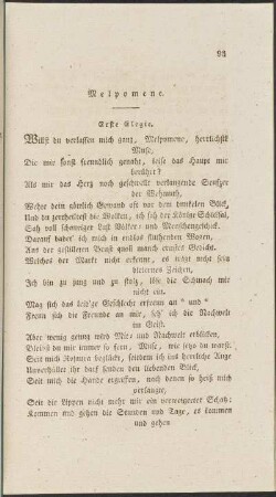 Melpomene. (Erste Elegie)