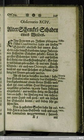 Observatio XCIV. Alter Schenckel-Schaden eines Weibes