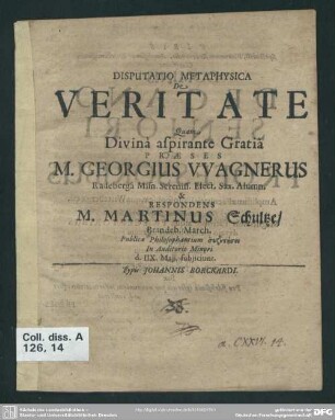 Disputatio metaphysica de veritate