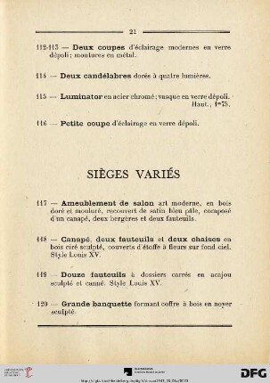 Sièges variés (Nr. 117-134)