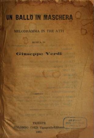 Un ballo in maschera : melodramma in tre atti