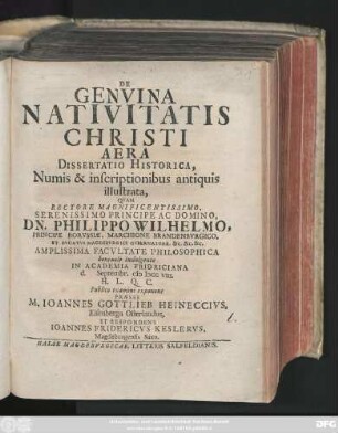 De Genvina Nativitatis Christi Aera Dissertatio Historica : Numis & inscriptionibus antiquis illustrata