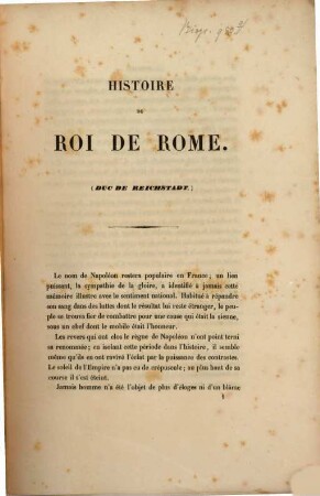 Histoire du Roi de Rome (Duc de Reichstadt)