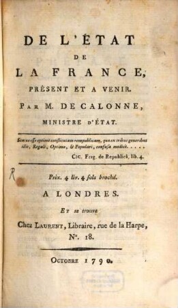 De l'État de la France présent et à venir