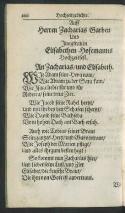 Auff Herren Zacharias Garben Und Jungfrauen Elisabethen Hofemanns Hochzeitfest.