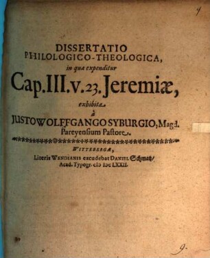 Dissertatio Philologico-Theologica, in qua expenditur Cap. III. v. 23. Jeremiae