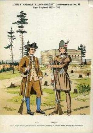 Uniformdarstellung, Miliz und Ranger, Neu-England, 1755/1763.