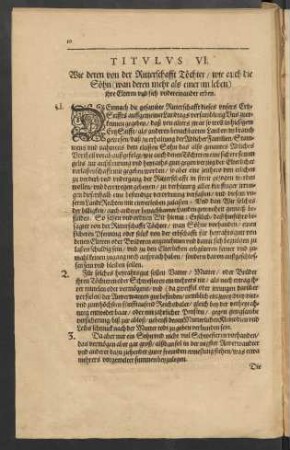Titulus VI. Wie deren von der Ritterschafft Töchter/ wie auch die Söhn (wan deren mehr als einer im leben) ihre Elteren und sich undereinander erben.