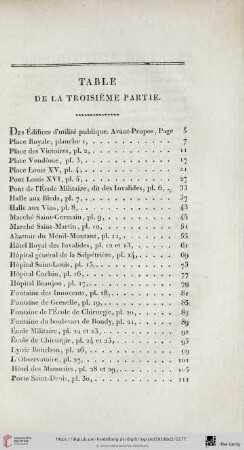 Table de la troisième partie
