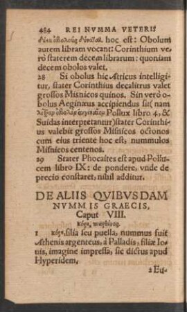 De Aliis Quibusdam Nummis Graecis, Caput VIII.