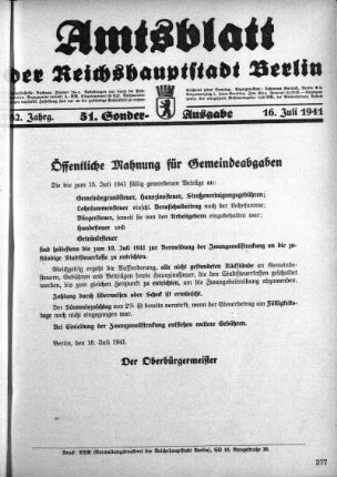 51. Sonderausgabe, 16. Juli 1941