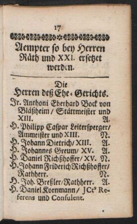 Aempter so bey Herren Räth und XXI. ersetzet werden