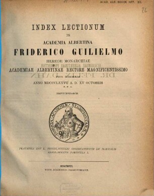 Index lectionum in Academia Albertina ... habendarum. 1877. WS